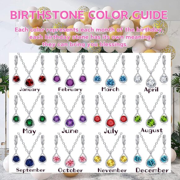 Genuine Birthstone Jewelry Set For Women Silver Plated Cz Choker Infinity Neckla - Picture 6 of 7